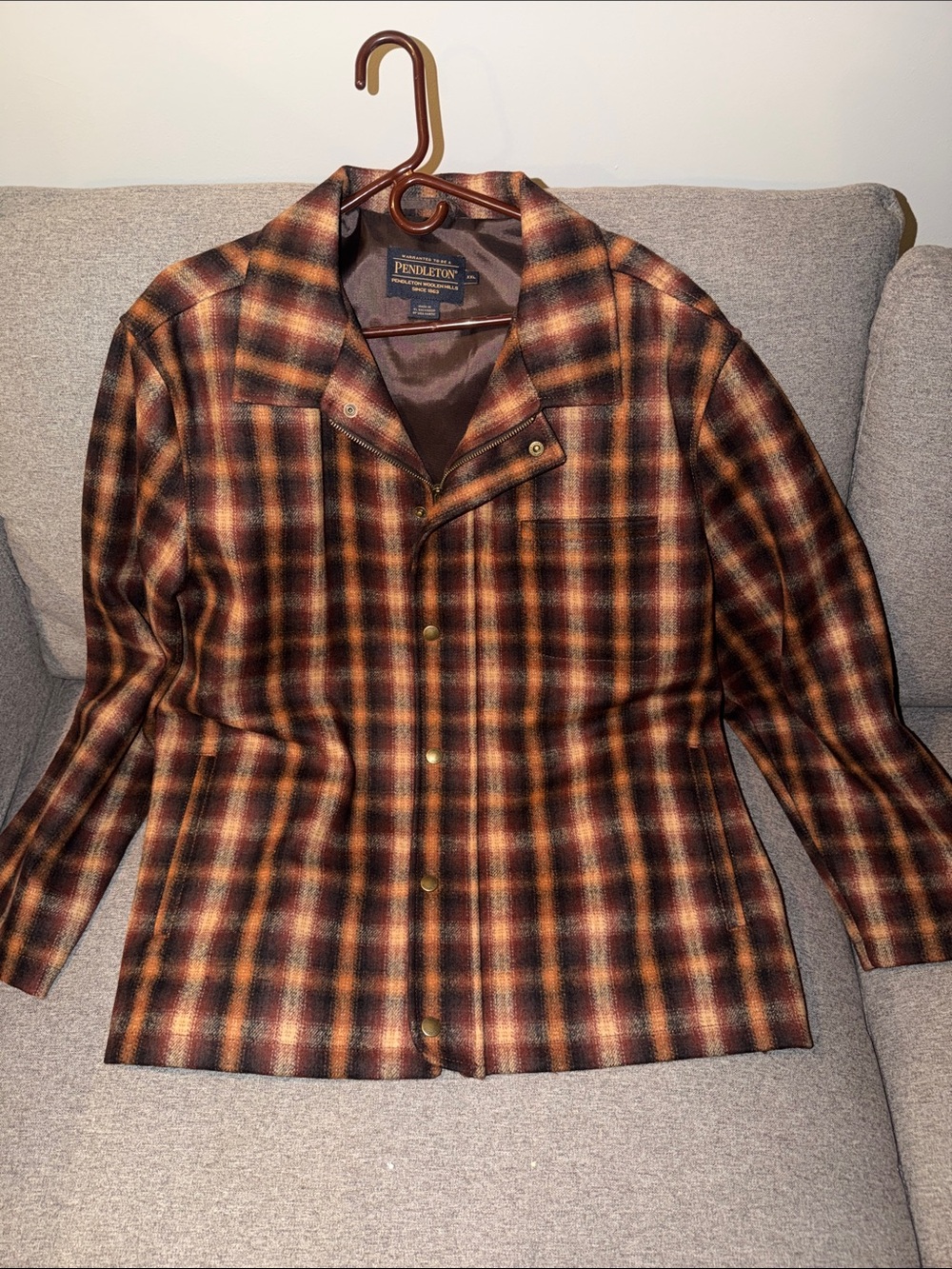 Pendleton Vintage Rust and Brown Plaid Wool Snap Jacket